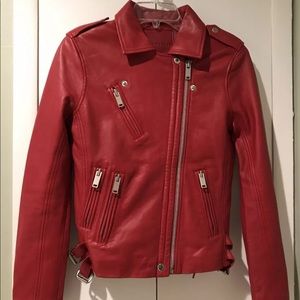 Amaryllis Leather Red Moto Biker Motorcyle Jacket